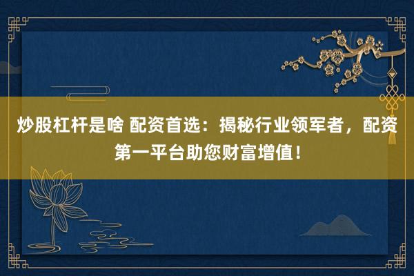 炒股杠杆是啥 配资首选：揭秘行业领军者，配资第一平台助您财富增值！
